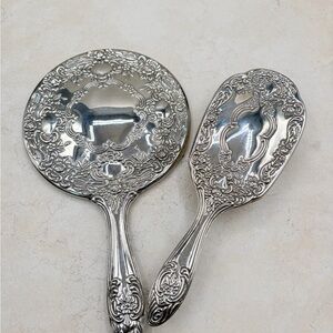 Vintage Godinger Vanity Dresser Set 2 Piece Silver Plate Mirror and Brush Italy
